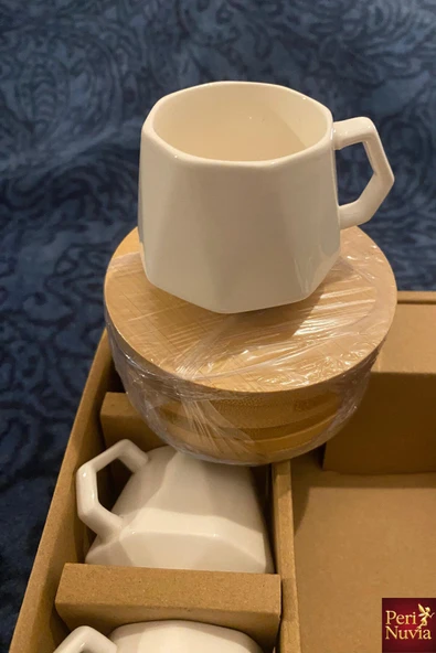 Modern Bambu Altlıklı 6’lı Porselen Fincan Takımı - Resim 3