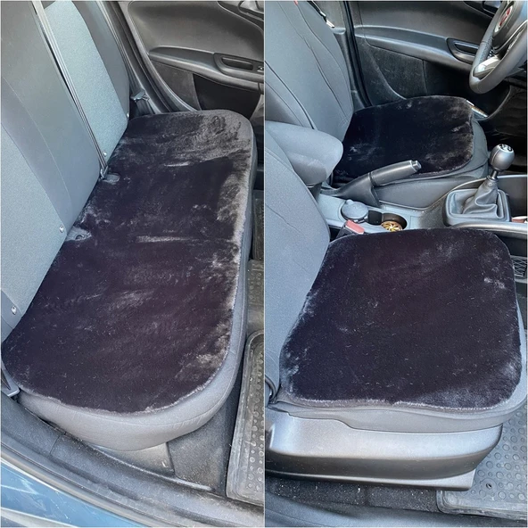 Yumuşak Tüylü Peluş Serme Oto Koltuk Koruyucu Minder Ön Arka Siyah ürün görseli 1