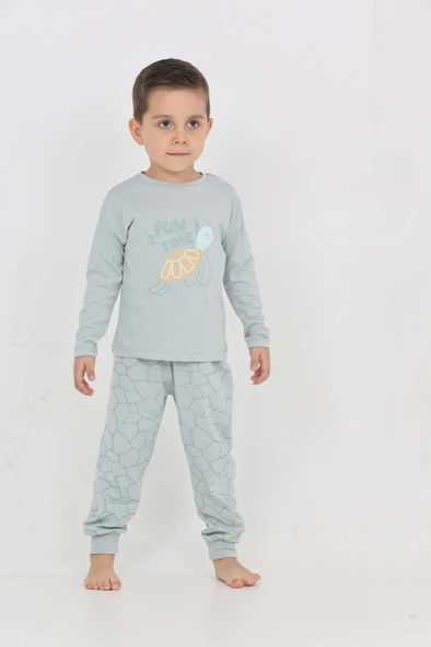 Toontoy Erkek Çocuk Kaplumbağa Baskılı Pijama Takım ürün görseli 1
