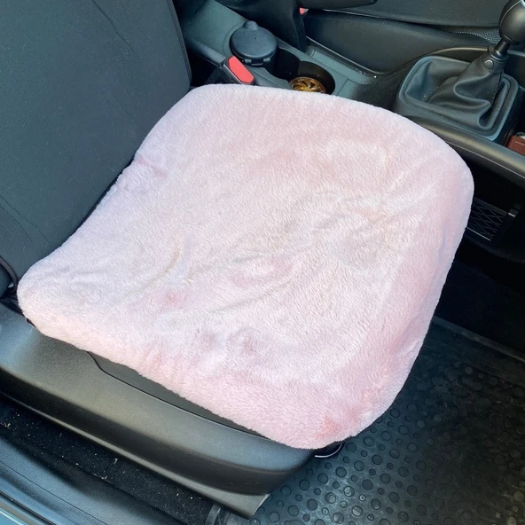 Yumuşak Tüylü Peluş Serme Oto Koltuk Koruyucu Minder Ön Tekli Pudra Pembe ürün görseli 1