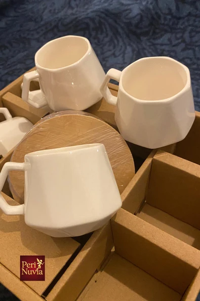 Modern Bambu Altlıklı 6’lı Porselen Fincan Takımı - Resim 2