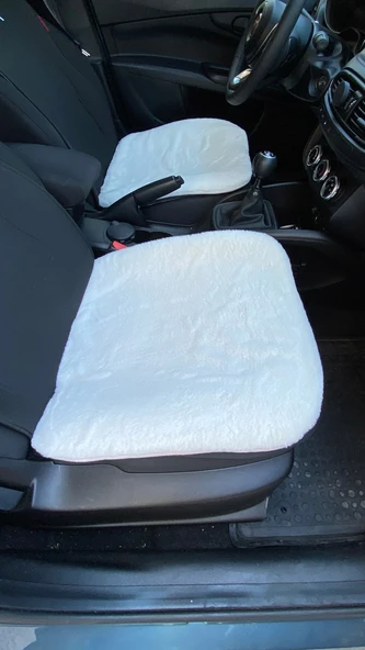Yumuşak Tüylü Peluş Serme Oto Koltuk Koruyucu Minder Ön 2'li Beyaz ürün görseli 1
