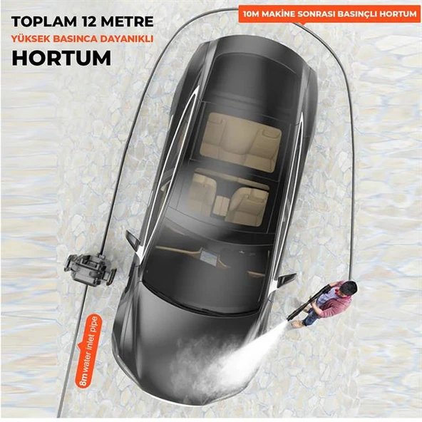 Powermaster PM-24688 Pratik Yüksek Basınçlı Araç Yıkama Makinesi 13 Litre 80 Bar 30.000Mah 350 Watt - Resim 4