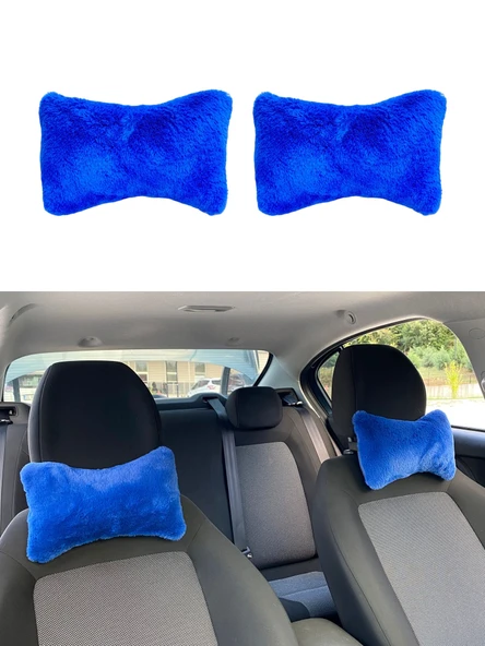Yumuşak Peluş Ortopedik Araba Seyahat Boyun Yastığı 2'li Mavi ürün görseli 1