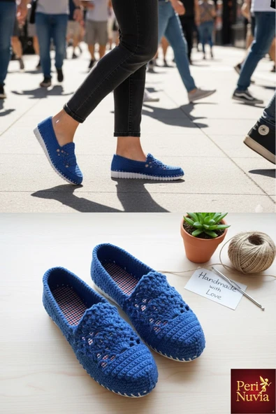 Handmade Organik Örgü Mavi Ayakkabı ürün görseli 1