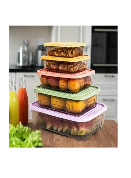 Herevin Saklama Kabı Plastik Renkli Kapaklı 5 Li 163333-150 447 - Resim 2