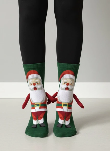 Yılbaşı Özel 2’li El Ele Tutuşan Çorap Seti – Karlı Kardan Adam & Noel Baba | Kadın Erkek Eğlenceli Yılbaşı Çorabı - Resim 4