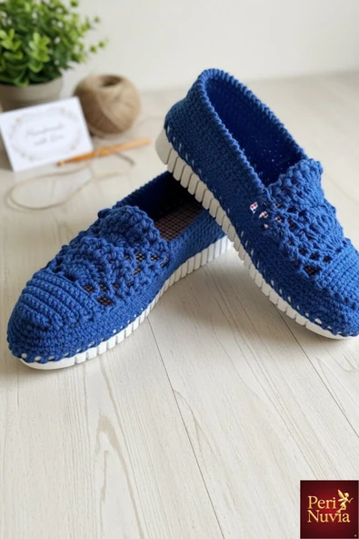 Handmade Organik Örgü Mavi Ayakkabı - Resim 5