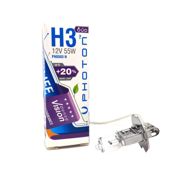 Photon H3 55 Watt 12V Dense Vision +%20 Fazla Işık Halojen Far Ampulü Sarı ürün görseli 1