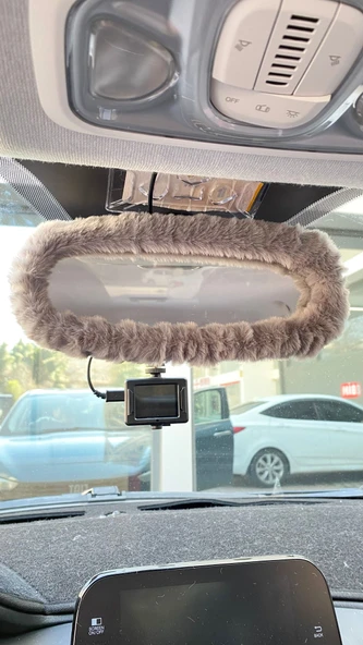 Peluş Dikiz Ayna Kılıfı Süs Gri ürün görseli 1