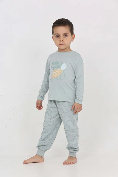 Toontoy Erkek Çocuk Kaplumbağa Baskılı Pijama Takım - Resim 3