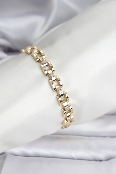 14K Gold Renk Kaplama Zirkon Taşlı CM Kadın Bileklik ürün görseli 1