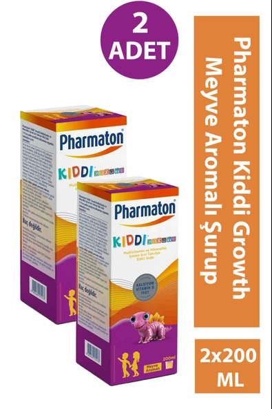 Pharmaton Kiddi Growth Kalsiyum Vitamin D İyot İçeren Takviye Edici Gıda Meyve Aromalı Şurup 200 ml 2 Adet ürün görseli 1