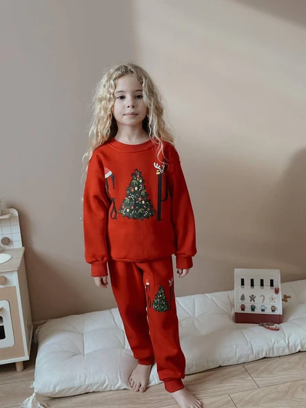 KIZ ÇOCUK YILBAŞI TEMALI 3 İPLİK EŞOFMAN TAKIMI - Resim 8