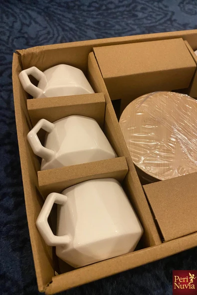 Modern Bambu Altlıklı 6’lı Porselen Fincan Takımı - Resim 5