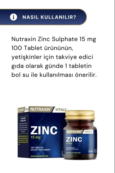 Nutraxin Zinc Sulphate 15 Mg 100 Tablet 3 Adet - Resim 4