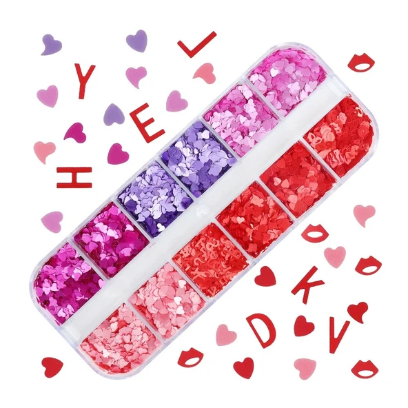 Parlak Tırnak Süsleme Folyo Pulları Kalpler ve Harfler Nail Art ürün görseli 1