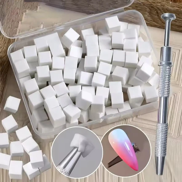 100lü Kalemli Küp Nail Art Ombre ve Geçiş Süngeri Seti ürün görseli 1