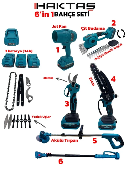 Haktaş 6 sı bir arada Akülü BAhçe BAkım Seti Tek Çantada ürün görseli 1