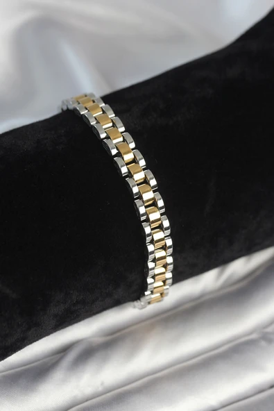 316L Çelik Gold ve Gümüş Renk 7 mm Kalınlık Erkek Bileklik - TJ-EB3764 ürün görseli 1