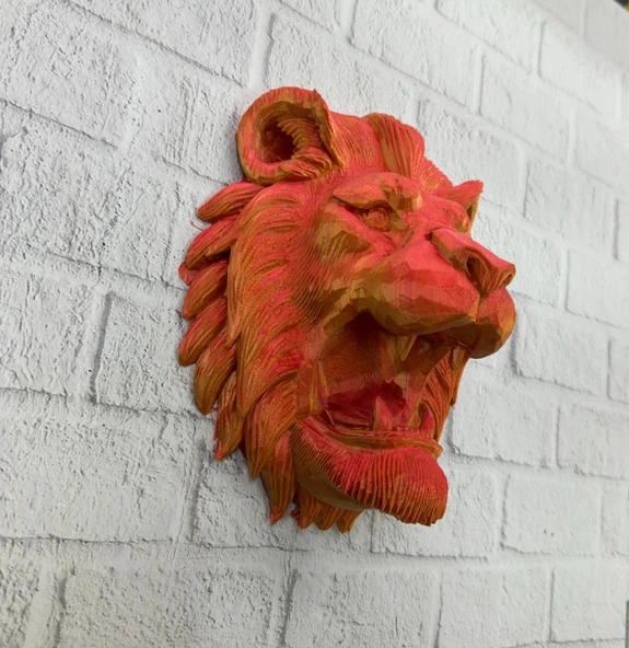Gold Red Aslan Başı Duvar Aksesuarı - Resim 2