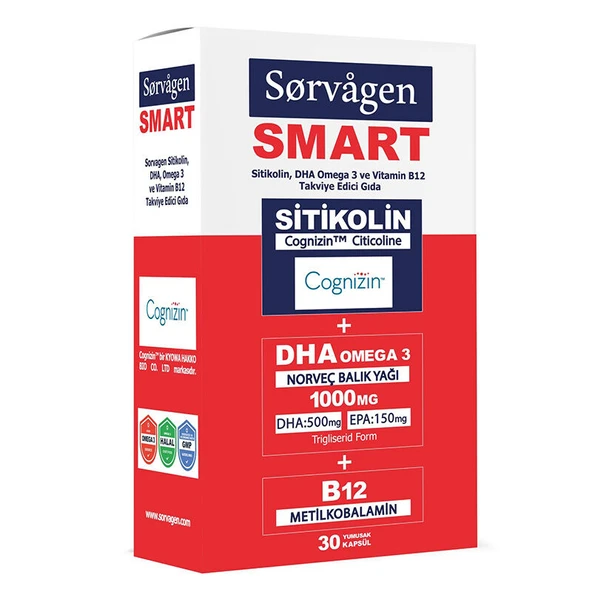 Sorvagen Smart Sitikolin DHA Omega 3 ve B12 30 Kapsül ürün görseli 1