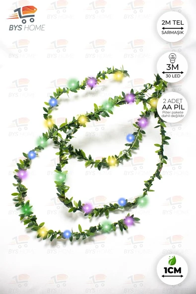 Dekoratif 2 Metre Yapay Yapraklı Tel Şeritli Sarmaşık + 3 Metre Peri Led - Resim 7