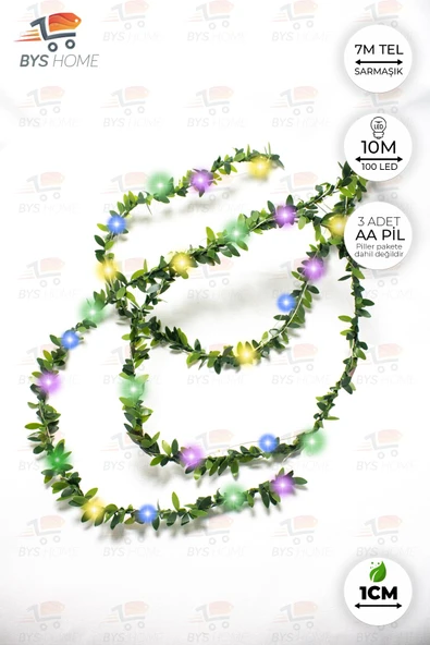 Dekoratif 7 Metre Yapay Yapraklı Tel Şeritli Sarmaşık + 10 Metre Peri Led BEYAZ - Resim 9