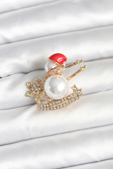 Kızaklı Kardan Adam Model Yılbaşı Temalı Broş - TJ-BR477 ürün görseli 1