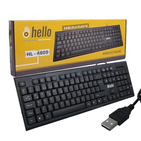 HELLO HL-4809 STANDART KABLOLU SİYAH USB Q KLAVYE ürün görseli 1
