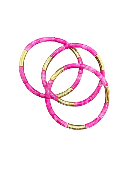 ? Canlı Pembe ve Altın Renk Akrilik Bileklik Seti — Enerjik ve Şık Bir Dokunuş ürün görseli 1