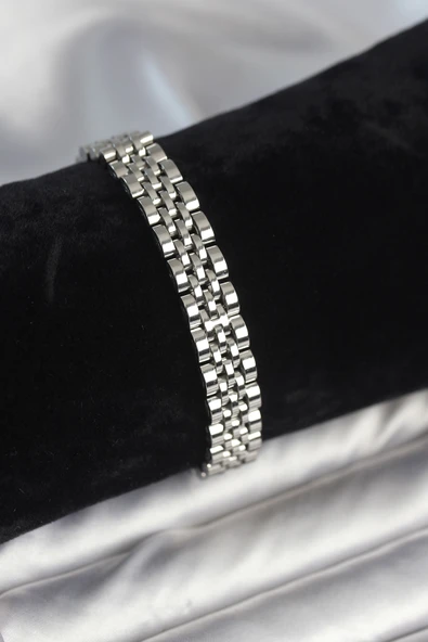 316L Çelik 9 mm Kalınlıkta Gümüş Renkli Erkek Bileklik - TJ-EB3774 ürün görseli 1