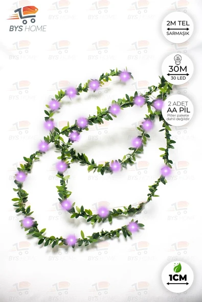 Dekoratif 2 Metre Yapay Yapraklı Tel Şeritli Sarmaşık + 3 Metre Peri Led - Resim 4