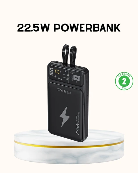 Powerbank Hızlı Şarj 10000 mAh Dahili Kablo ürün görseli 1