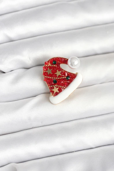 Kırmızı Şapka Model Yılbaşı Temalı Broş - TJ-BR475 ürün görseli 1