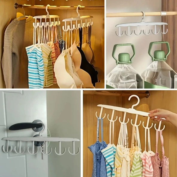 1 Adet Yer Tasarruflu 6 Kancalı Plastik Dolap İçi Düzenleyici Pratik Askı (5284) - Resim 3