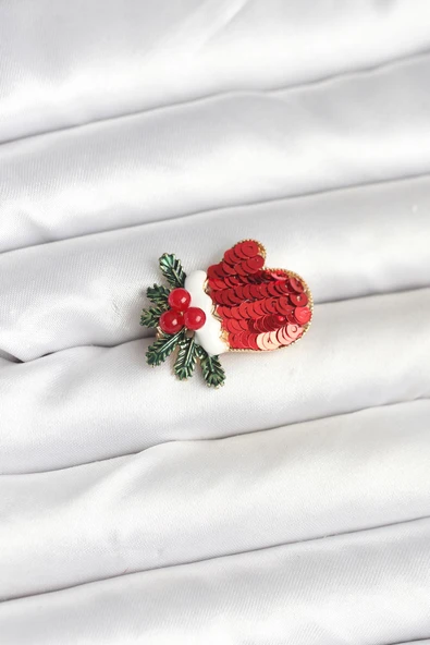 Kırmızı Model Yılbaşı Temalı Broş - TJ-BR473 ürün görseli 1