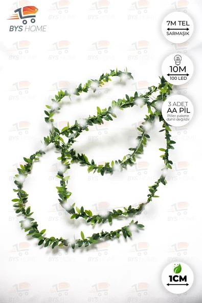 Dekoratif 7 Metre Yapay Yapraklı Tel Şeritli Sarmaşık + 10 Metre Peri Led BEYAZ ürün görseli 1