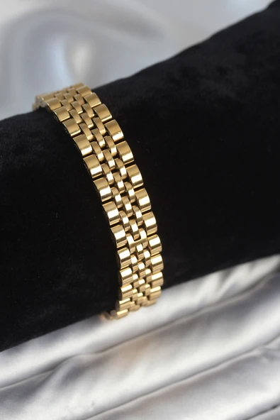 316L Çelik 12 mm Kalınlıkta Gold Renkli Erkek Bileklik - TJ-EB3779 ürün görseli 1