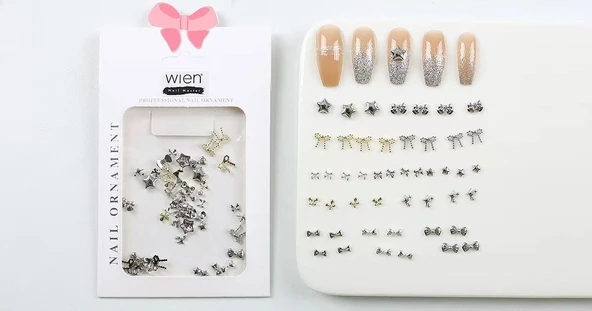 48li Yıldız ve Kurdela Metal Tırnak Süsleme Charm Nail Art Charm Taşları WN-520 ürün görseli 1