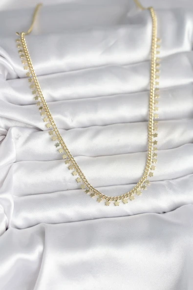 Pirinç Gold Renk Sıralı Yıldız Kadın Kolye - TJ-BKO10724 - Resim 2