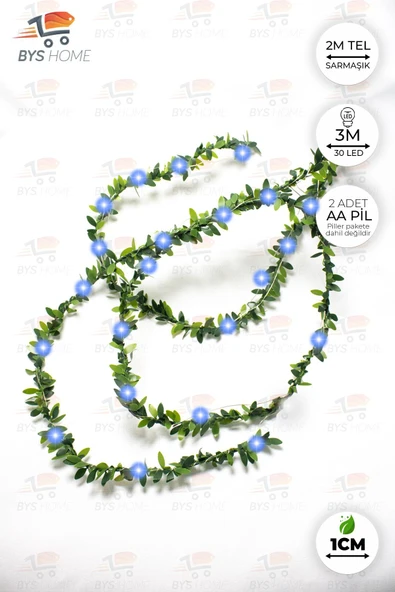 Dekoratif 2 Metre Yapay Yapraklı Tel Şeritli Sarmaşık + 3 Metre Peri Led - Resim 9