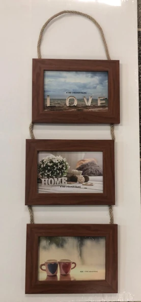 LEBRON İpli Ahşap 3'lü  Fotoğraf çerçevesi Koyu Renk ürün görseli 1