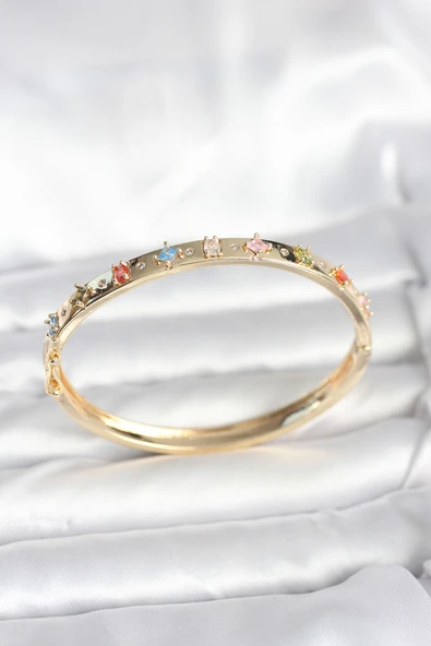 Pirinç Gold Renk Zirkon Taşlı Kelepçe Bileklik - TJ-BB8087 ürün görseli 1