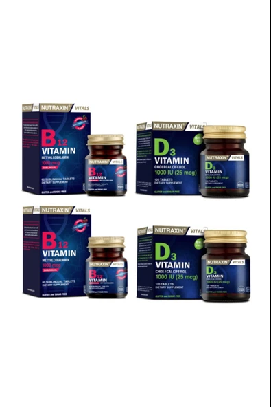 Nutraxin B12 Vitamini 1000 Mcg 60 Dilaltı Tableti X2 Adet + D3 Vitamini 1000 Iu 120 Tablet X2 Adet ürün görseli 1