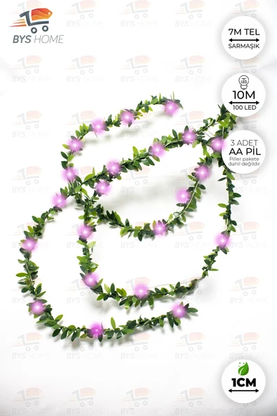 Dekoratif 7 Metre Yapay Yapraklı Tel Şeritli Sarmaşık + 10 Metre Peri Led BEYAZ - Resim 4