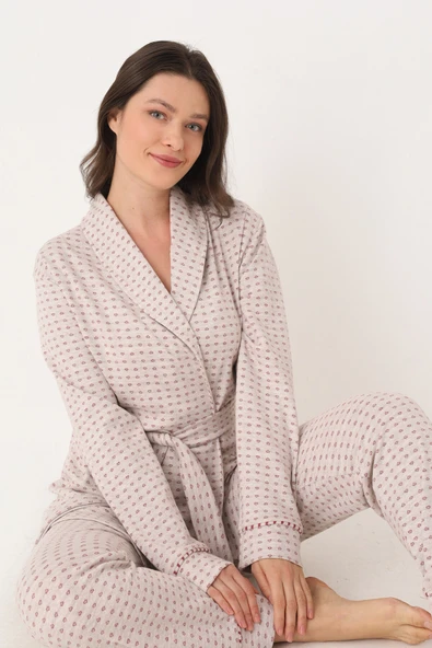 Kırmızı Sabahlık Pijama Takım - Resim 4