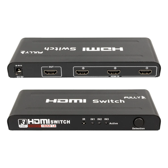 FULLY G-538H 3 GİRİŞ 1 ÇIKIŞ HDMI SWITCHER TOPLAYICI METAL KASA ADAPTÖRLÜ - Resim 2