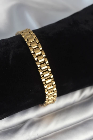 316L Çelik Gold Renk 9 mm Kalınlık Erkek Bileklik - TJ-EB3770 ürün görseli 1