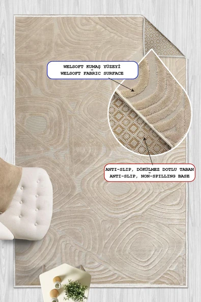 Yumuşak Dokulu İskandinav Dekoratif Kaymaz Taban Yıkanabilir Yolluk Antre Hol Halısı Salon Halısı 100 x 500 cm Krem - Resim 2